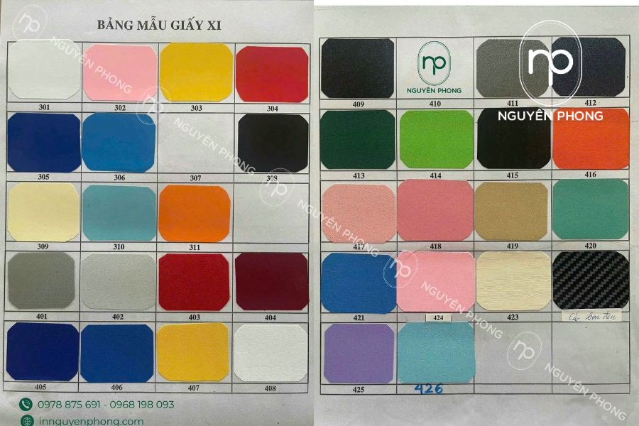 Bảng mẫu giấy xi